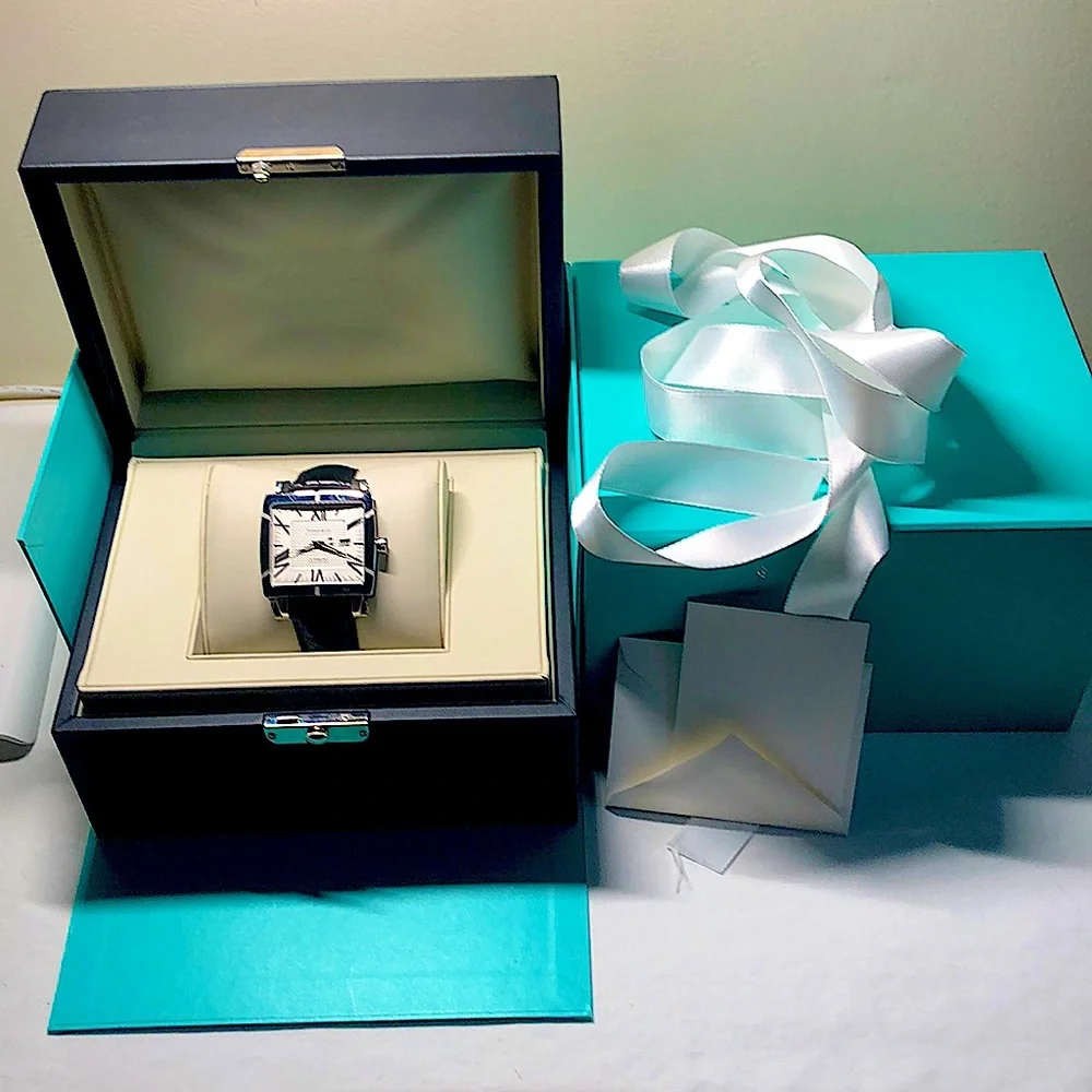 Tiffany & Co. Genuine Alligator & Stainless Steel Black Atlas Watch Gyromatic - Picture 1 of 16